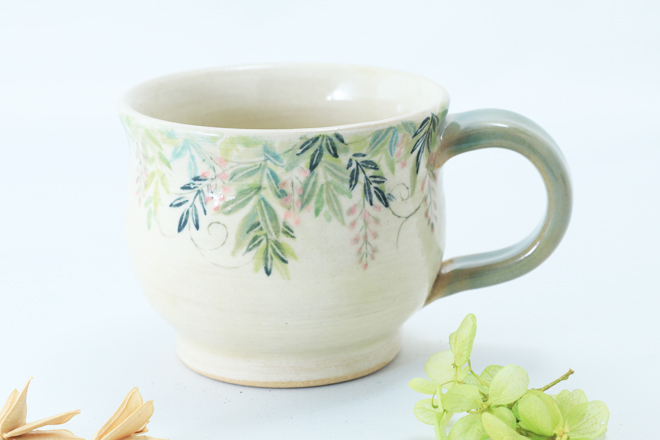 藤の花　マグカップ　オリジナル　オーダーメイド品　益子焼