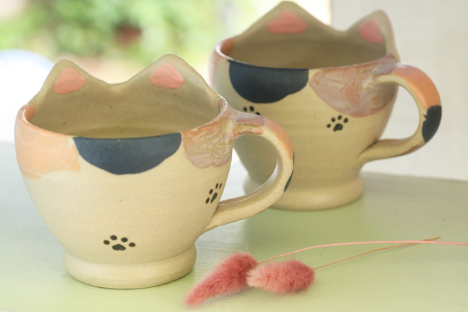 三毛猫 マグカップ 食器 益子焼 猫 肉球